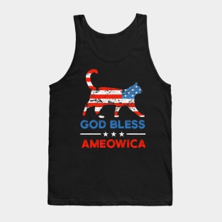 God Bless Ameowica Shirt, Funny Patriotic Cat, Cat Paw 4th of July, Independence Day Tank Top
